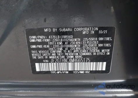 2021 Subaru Crosstrek Limited z USA, uszkodzony, nr VIN JF2GTHNC4MH665175